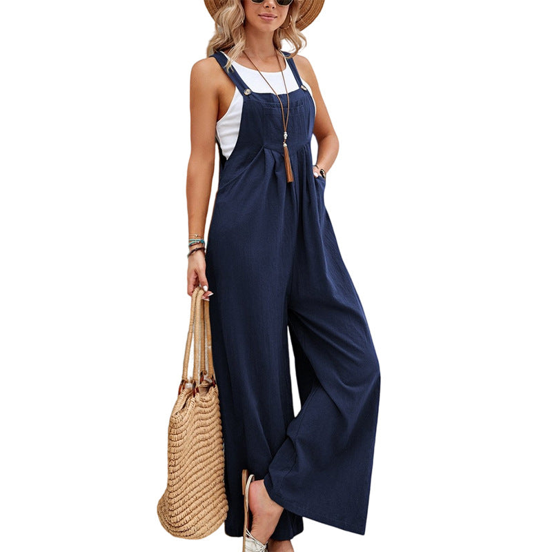 Women’s Long Cotton Bib Overalls Jumpsuit with Pockets Casual Loose Fit