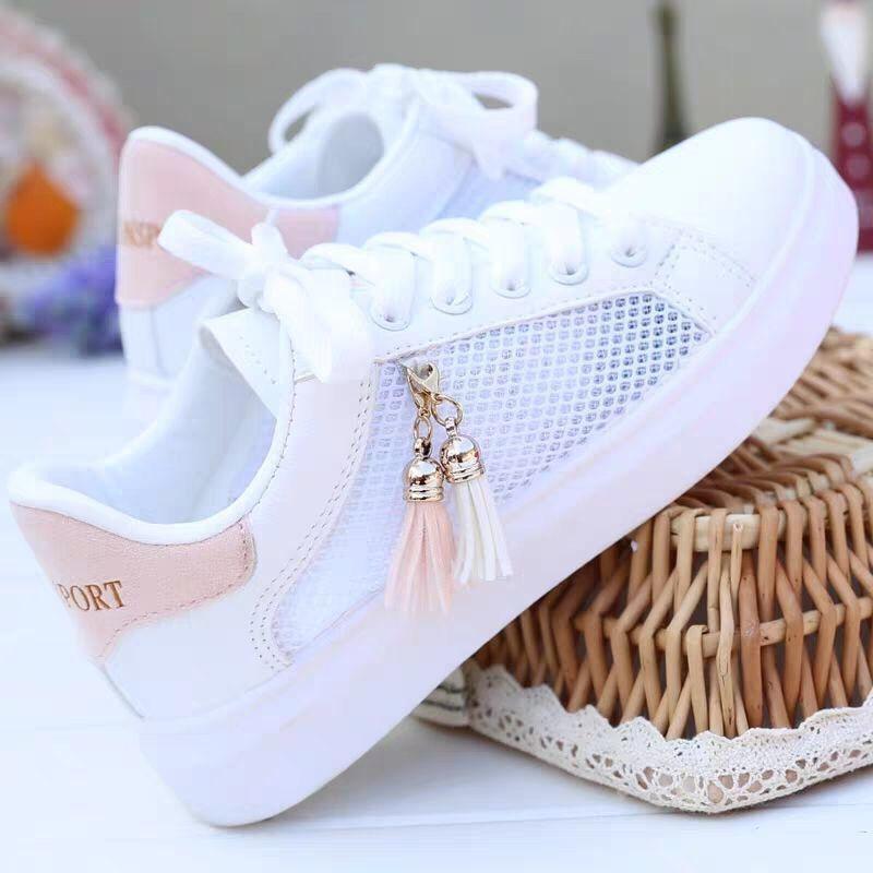 White Mesh Small Shoes with Cross Straps and Rubber Sole