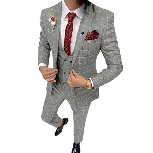 Costume trois pièces polyvalent homme coupe slim à motif quadrillé