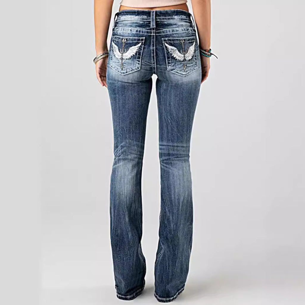 Ladies Navy Blue Stretch Denim Heavy Industry Trousers