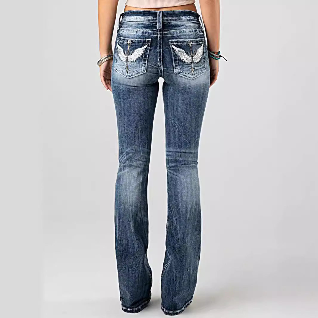Ladies Navy Blue Stretch Denim Heavy Industry Trousers