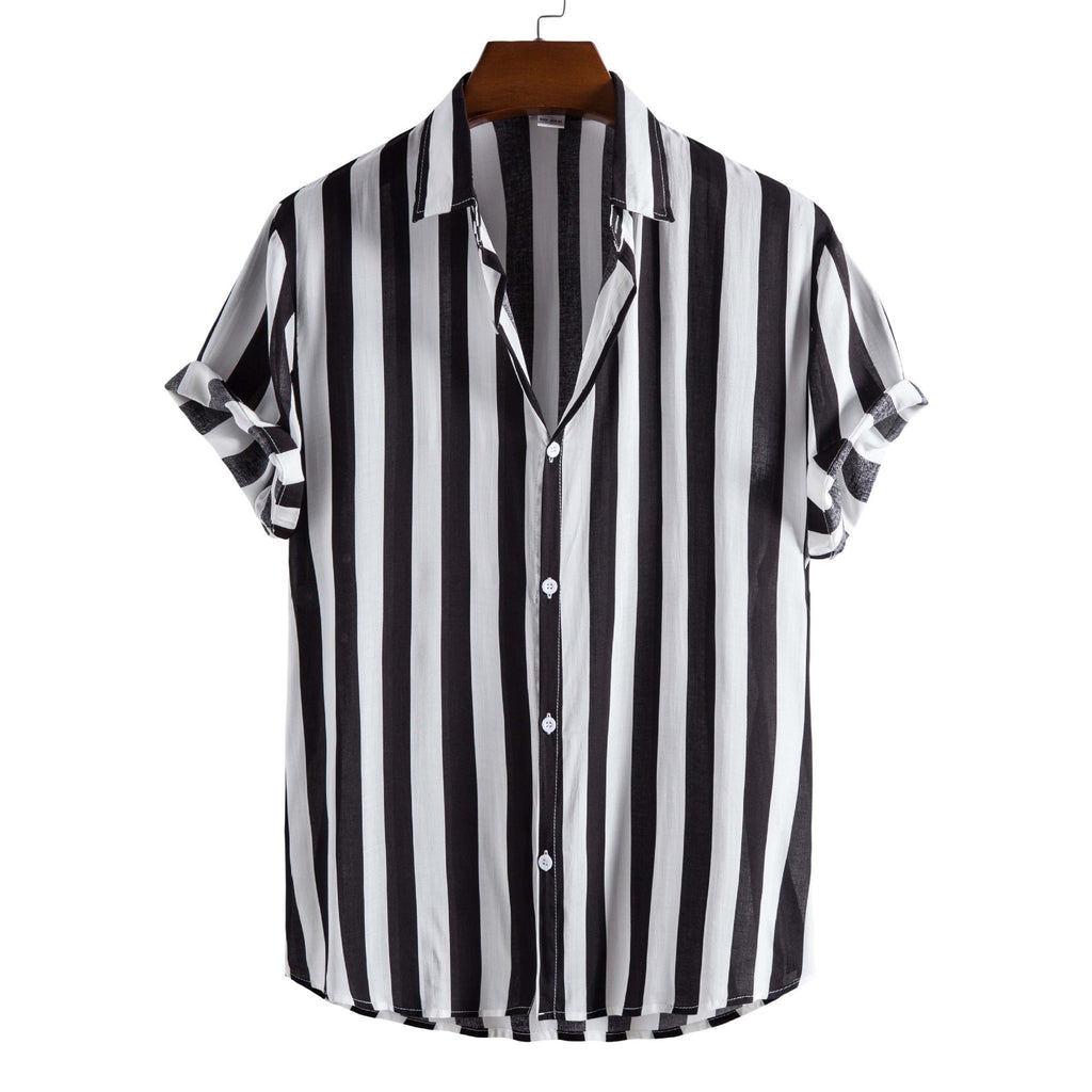 Men's Casual Short-Sleeve Striped Printed Shirt