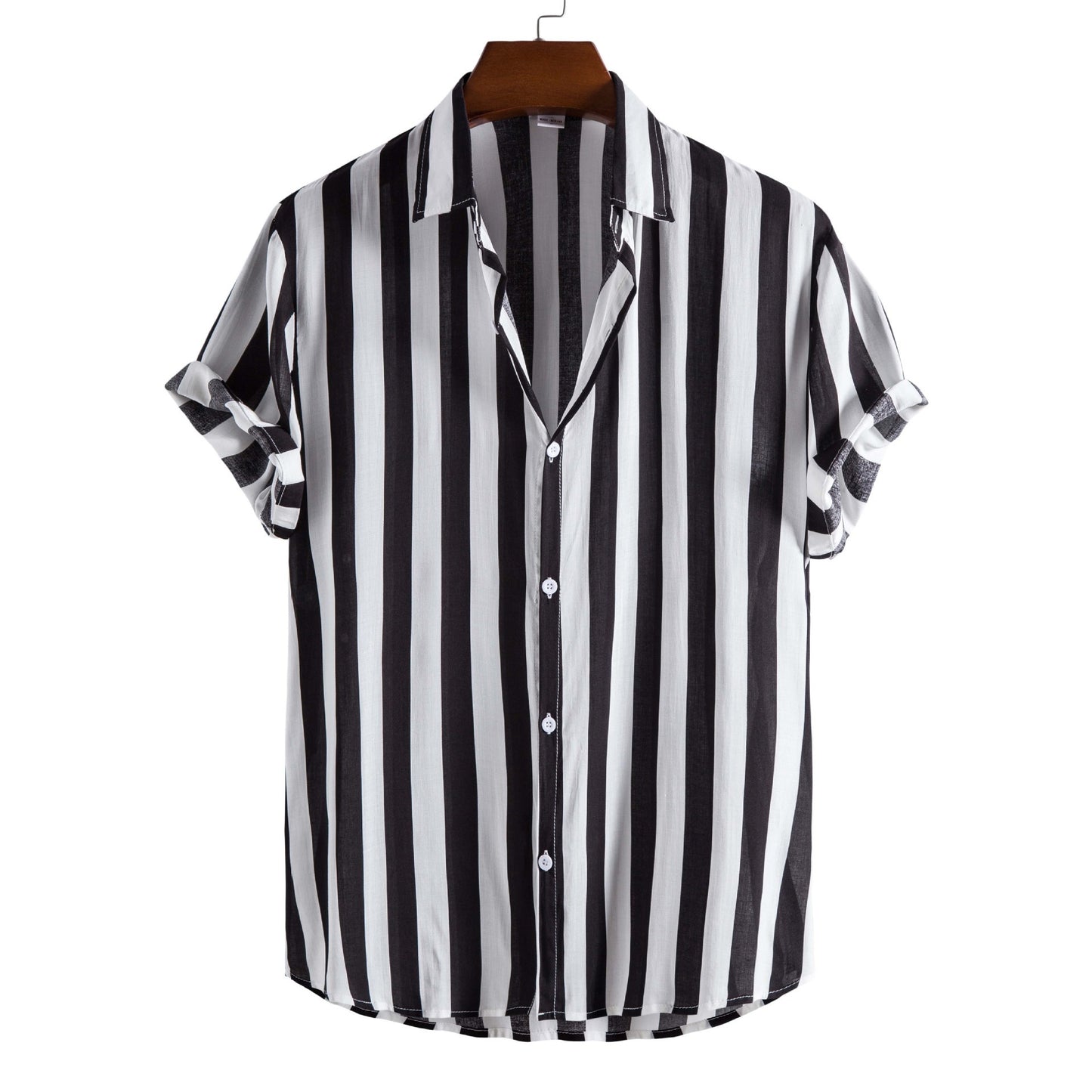 Men's Casual Short-sleeved Printed Striped Shirt
