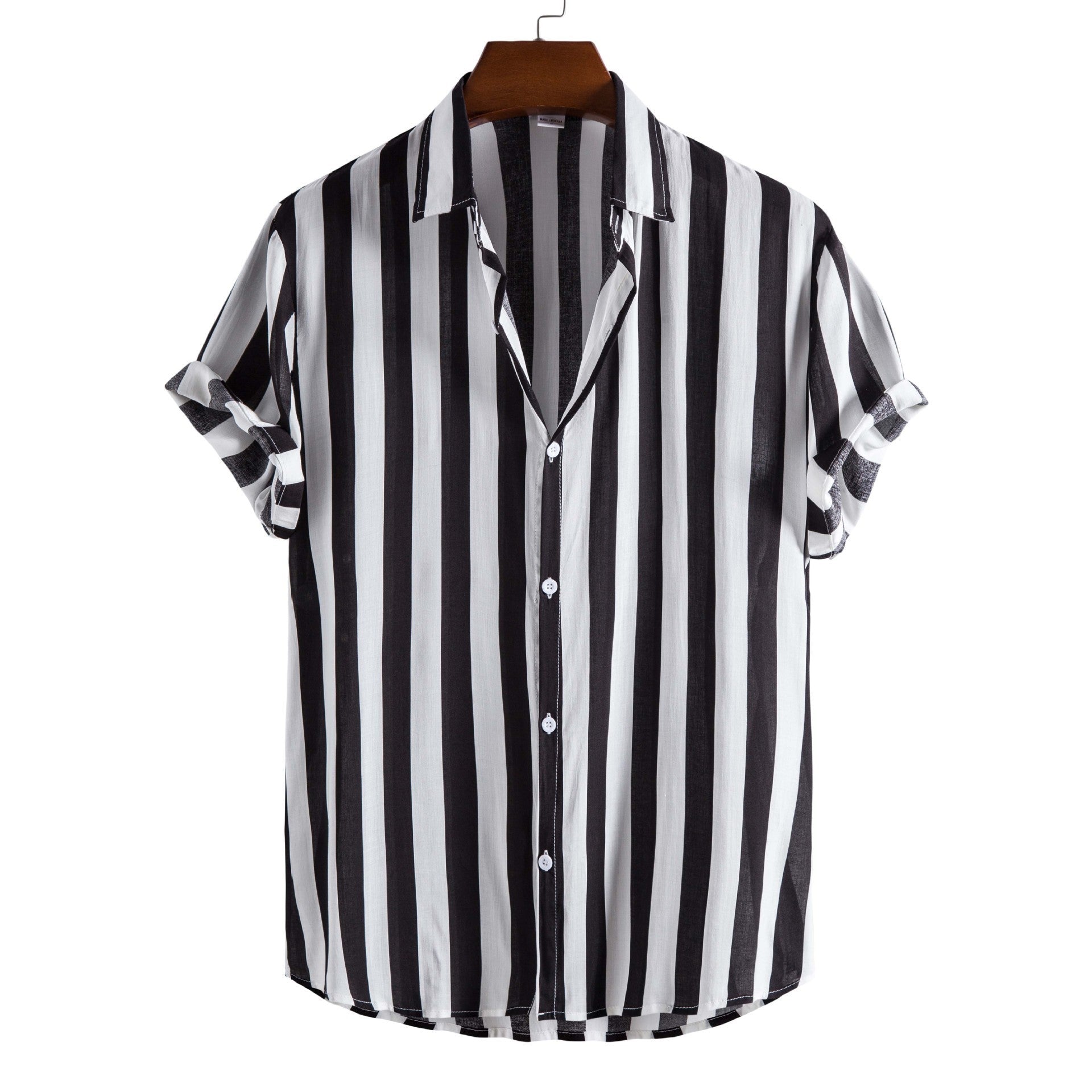 Men's Casual Short-Sleeve Striped Printed Shirt