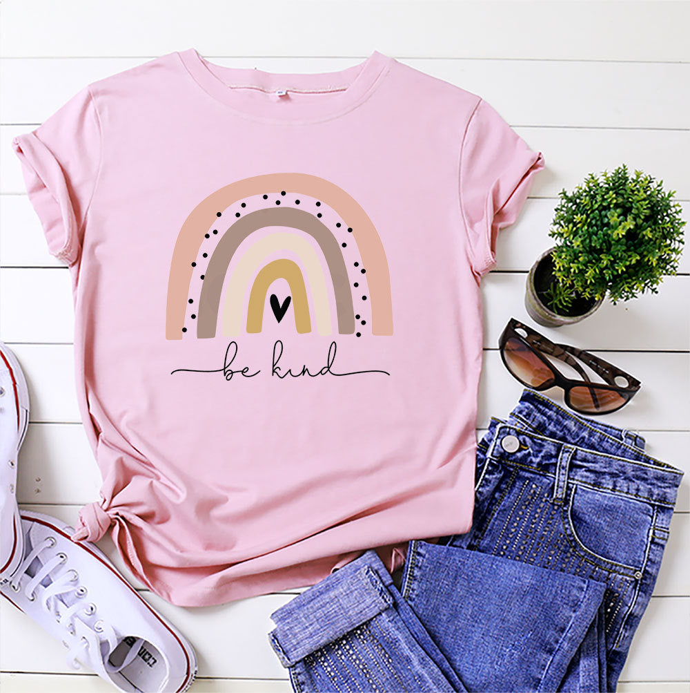 Women's Pure Cotton Short Sleeve T-Shirt in Pink, Dark Gray & Light Gray