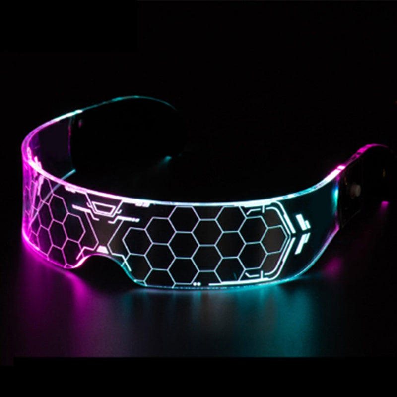 نظارات LED ملونة مضيئة من الأكريليك على شكل قرص العسل مع بطارية
