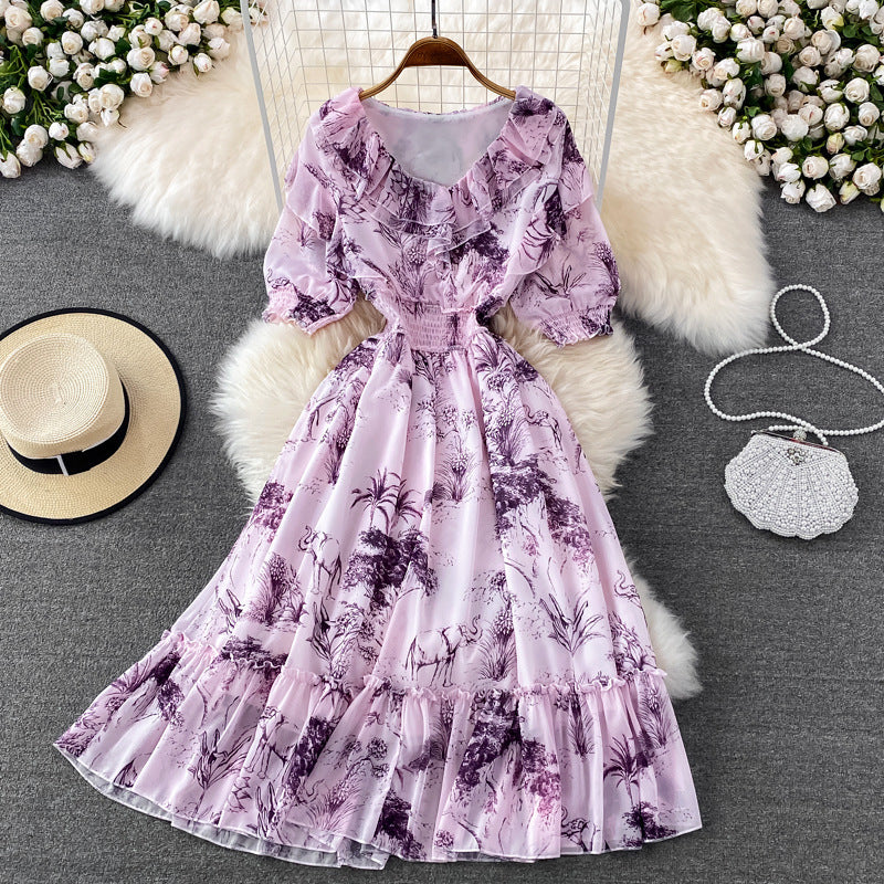 Super Fairy High Waist Slimming Flounce Chiffon Dress