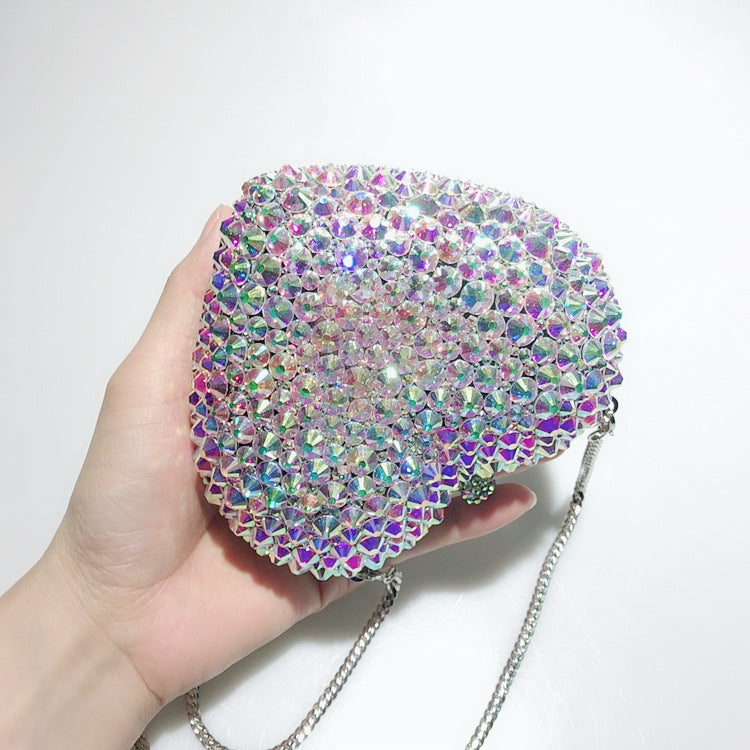 Love Shaped Full Diamond Crystal Dinner Bag 14cm Alloy Rhinestone
