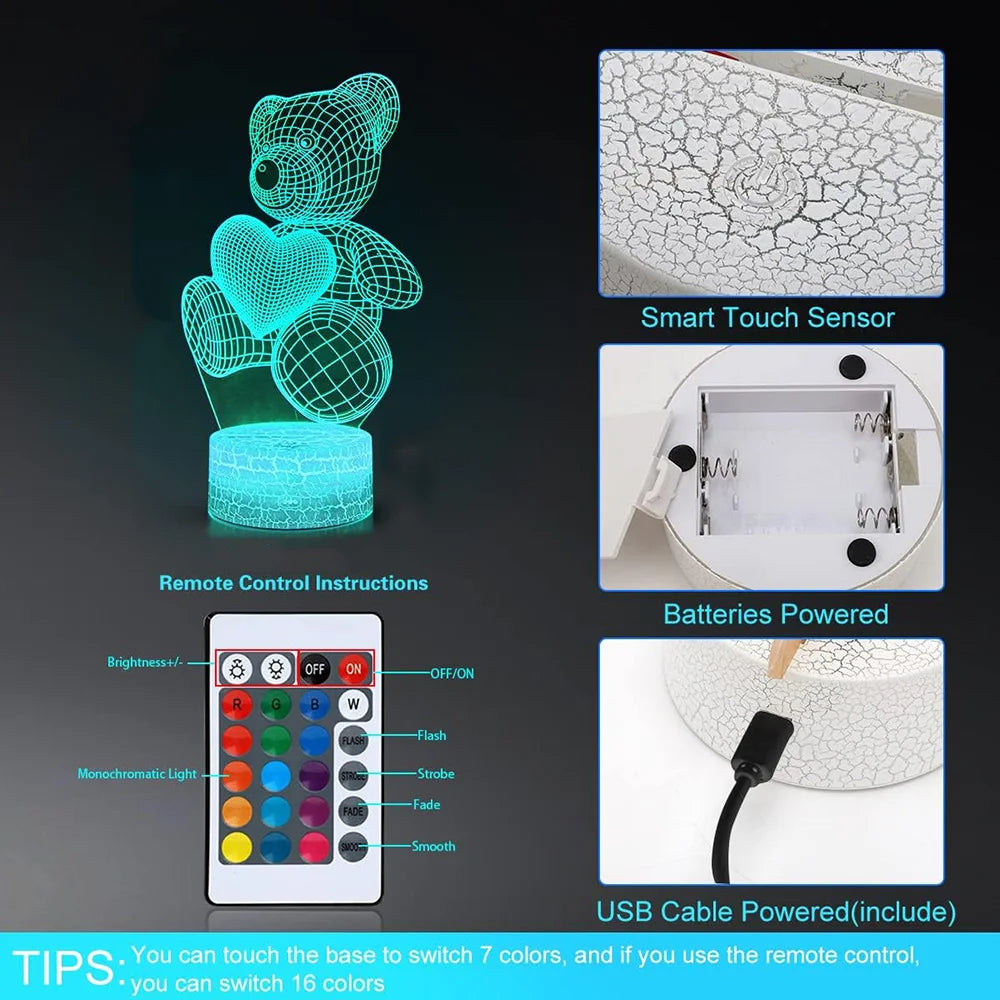 مصباح ليلي LED USB ثلاثي الأبعاد من الأكريليك لديكور المنزل وغرفة النوم