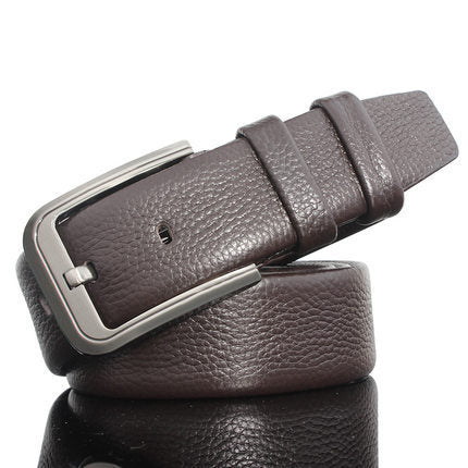 Men's Casual Leather Belt with Litchi Pattern Pin Buckle - Black & Brown, 115-130cm