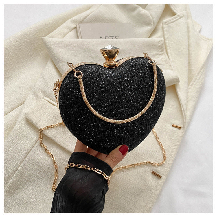 Women Bag Shiny Handbag Heart Shape Metal Clutches Bag Fashion