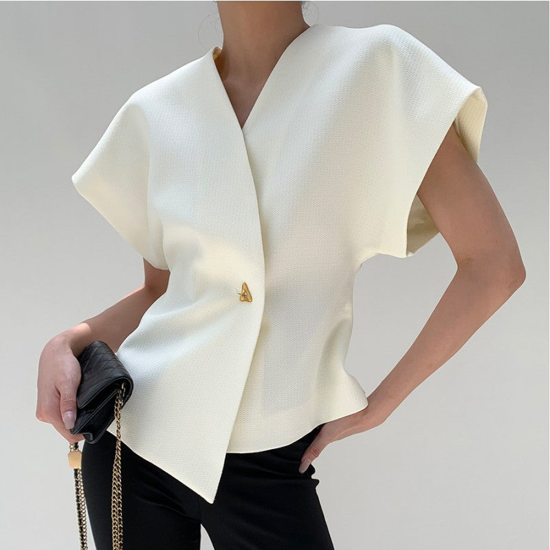Design Sense Slim Fit Fitted Waist Vest Irregular Solid Top