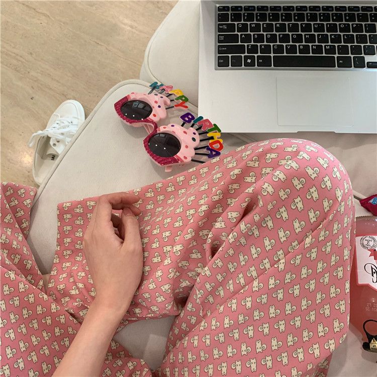 Cute Cartoon Milk Silk Pajama Pants for Women – Loose, Casual, Spring & Autumn