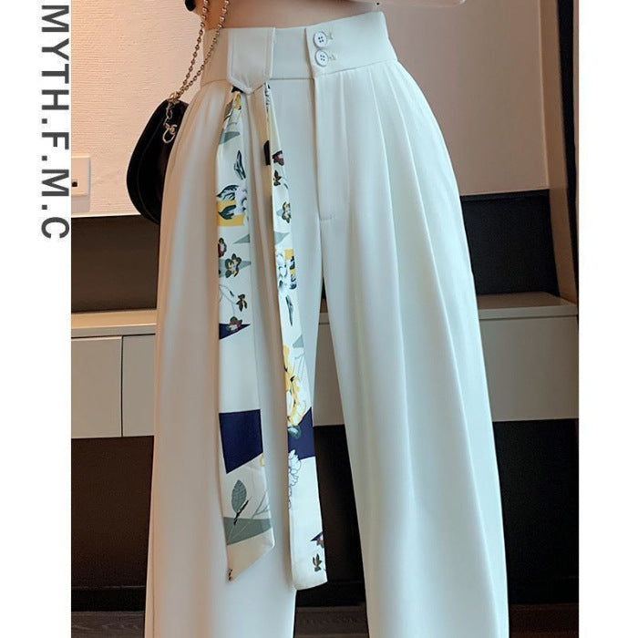 High Waist Narrow Ice Silk Wide-Leg Pants