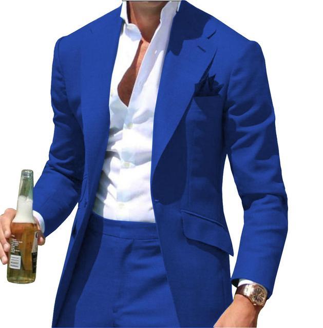 Men's Fashion Simple Blue Solid Color Jacket Polyester Fiber