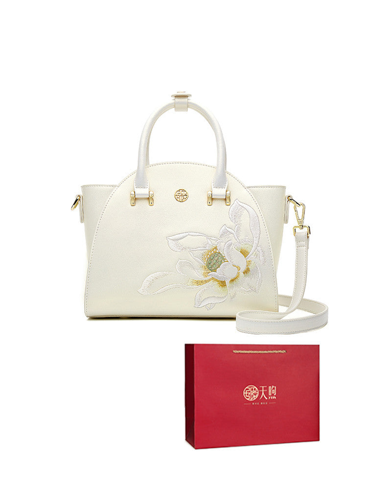 Sac à main en cuir de vachette blanc nacré – Cadeau pour belle-mère – Sac de réunion haut de gamme