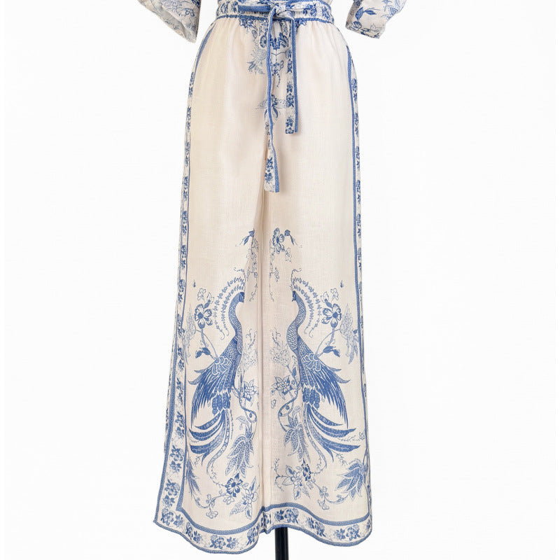 Australian Niche Printing Geometric Pattern Shirt and Wide Leg Trousers Suit