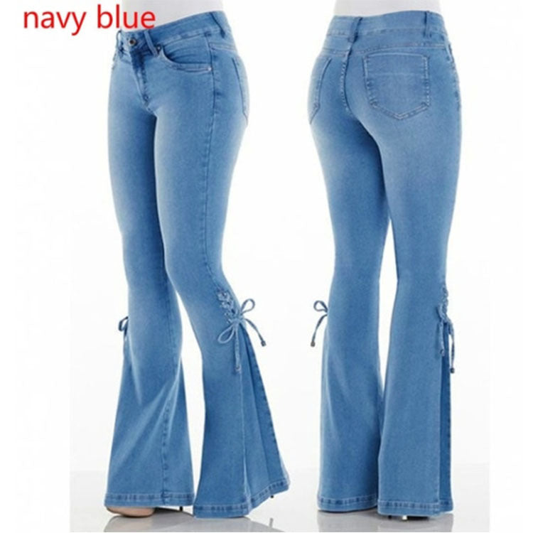 Ladies Mid-Waist Stretch Denim Jeans Trousers