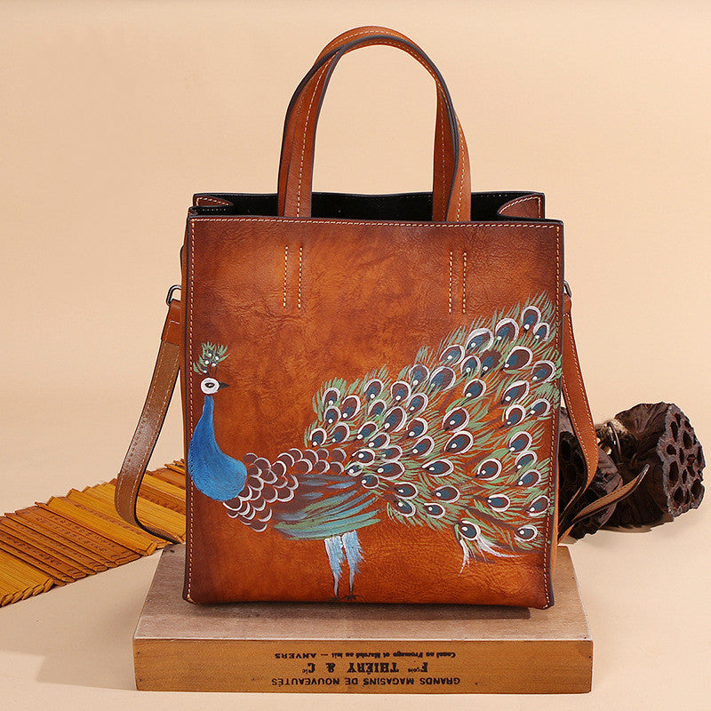 Sac à main vintage en cuir pour femme, 26,5x29x12cm en cuir de vachette