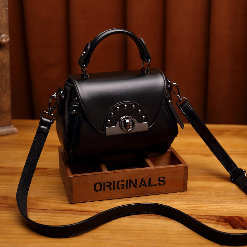 Retro One-Shoulder Small Square Cowhide Bag for Women