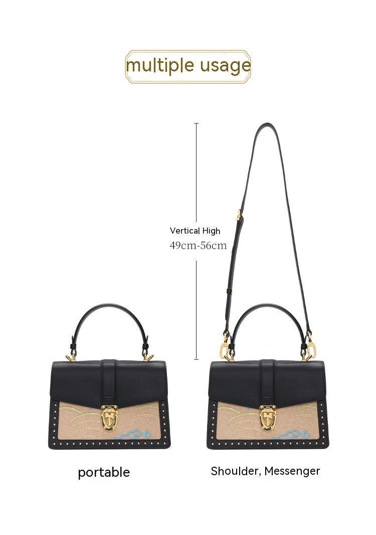 Sac bandoulière en cuir de vachette grande capacité avec serrure - Tendance et polyvalent