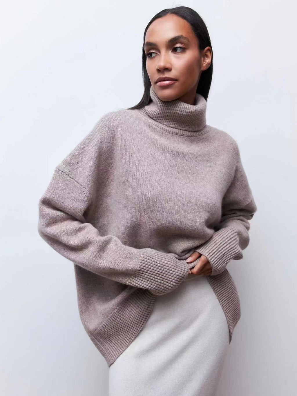 Soft Comfortable High Polo Collar Solid Color Pullover