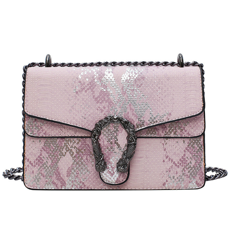 Snake Pattern PU Chain Crossbody Shoulder Bag