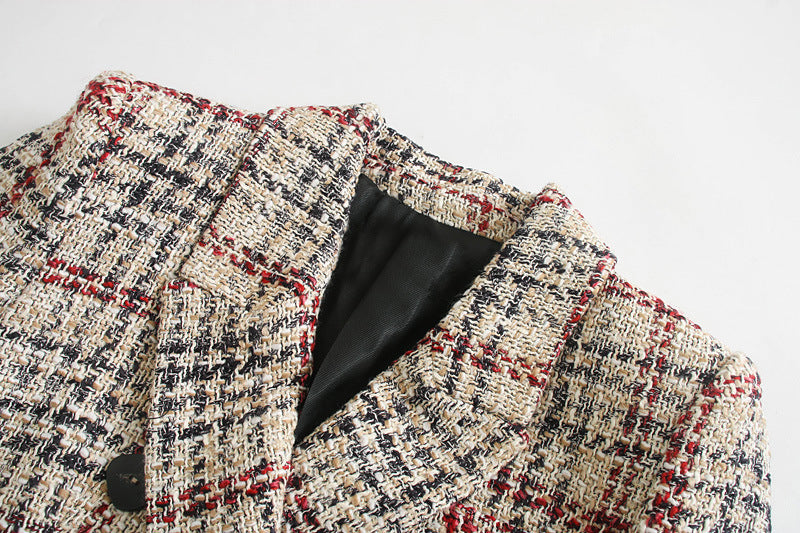 Plaid Texture Slim Woolen Blazer for Women