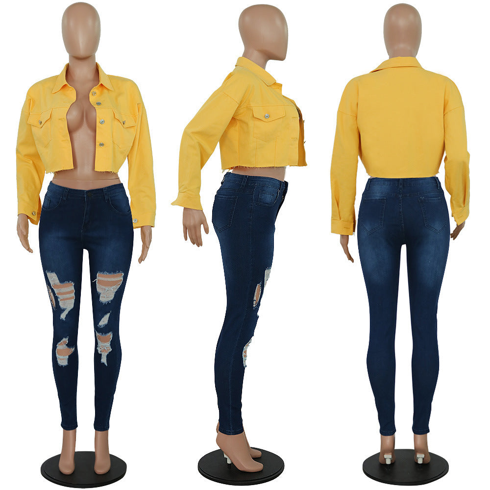 Women Streetwear Denim Jacket Outwear Bodycon Jeans Jackets