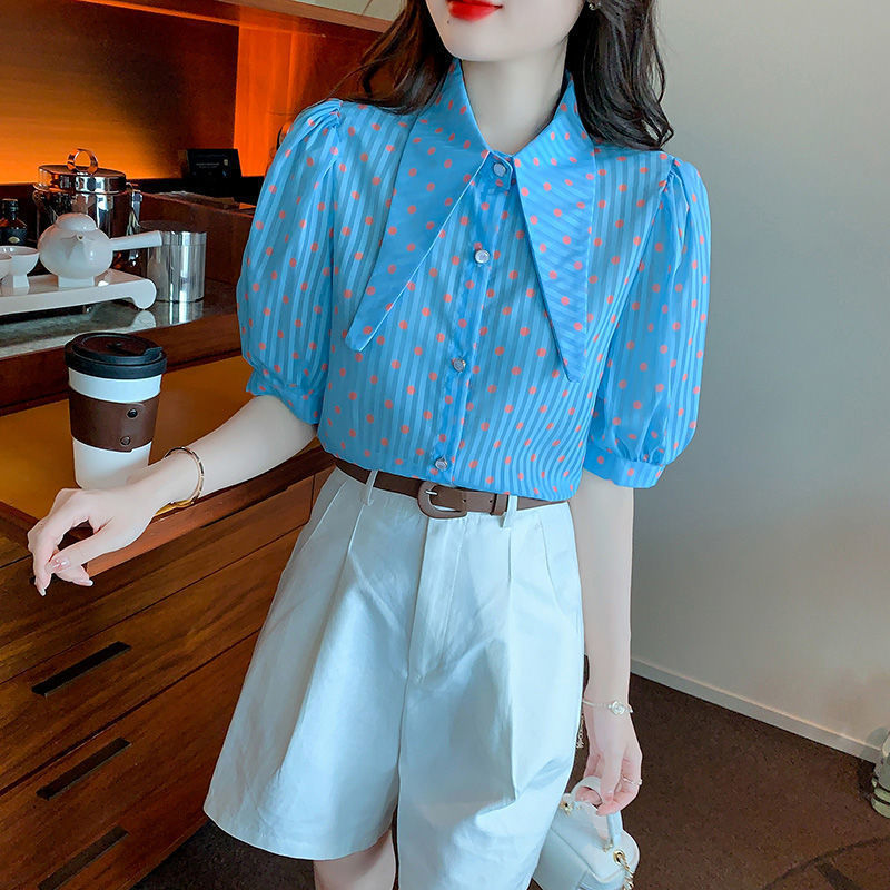 French Style Retro Puff Sleeve Women's Short Sleeve Shirt Summer Design