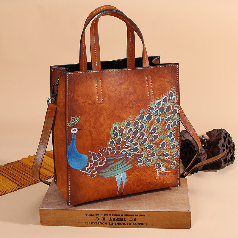 Sac à main vintage en cuir pour femme, 26,5x29x12cm en cuir de vachette