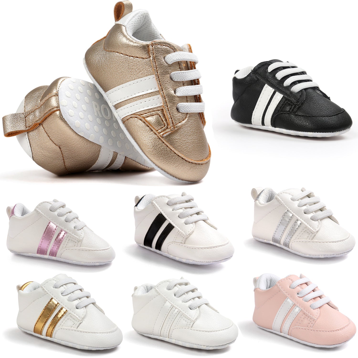 Chaussons Bébé Garçon Fille en Cuir PU Souple Antidérapant pour Nouveau-né