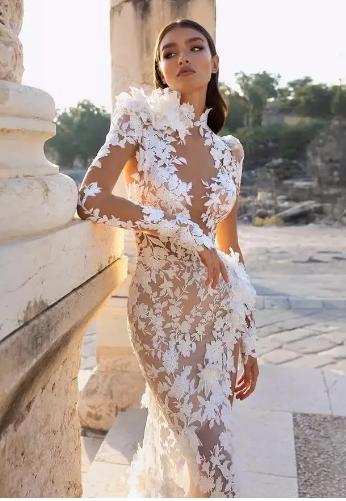European & American Slim-Fit High Waist Dress in White & Ivory