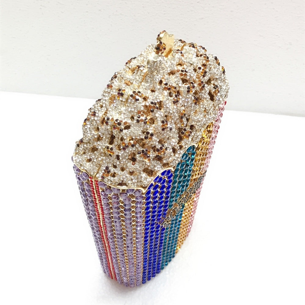 Alloy Diamond Popcorn Bag Small Square Dinner Clutch 20cm