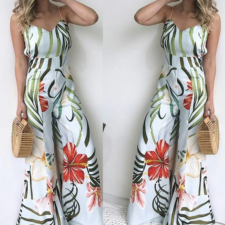 Wide-Leg Print Sling Bodysuit Polyester