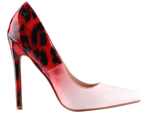 Leopard Color Matching Pointed Toe Shallow Mouth High Heels 12CM PU