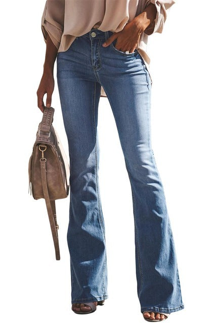 Wide-Leg Flared Jeans Polyester Slim Pants
