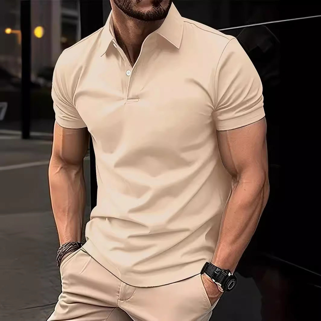 High Sense Casual Solid Color Short Sleeve Shirt with Buttons