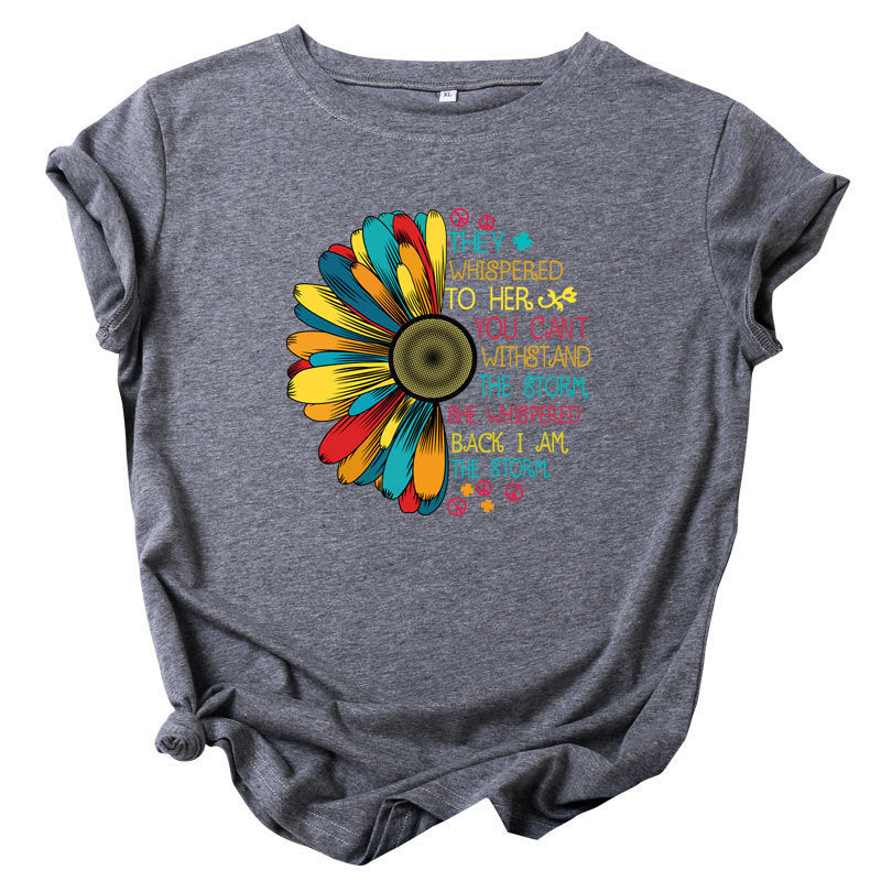 Sunflower Print Short Sleeve T-Shirt for Europe and America