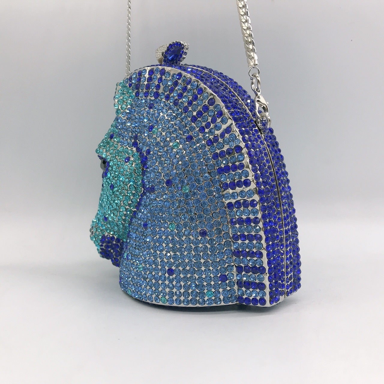Blue Horse Head Diamond Inlaid PU Dinner Bag 14x12x8cm