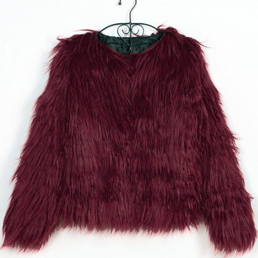 Manteau long en laine et fourrure pour femme automne-hiver avec col en V et manches longues