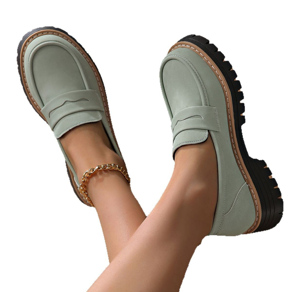 Women's Retro Solid Color Plus Size Casual Platform Shoes with Mid Heel