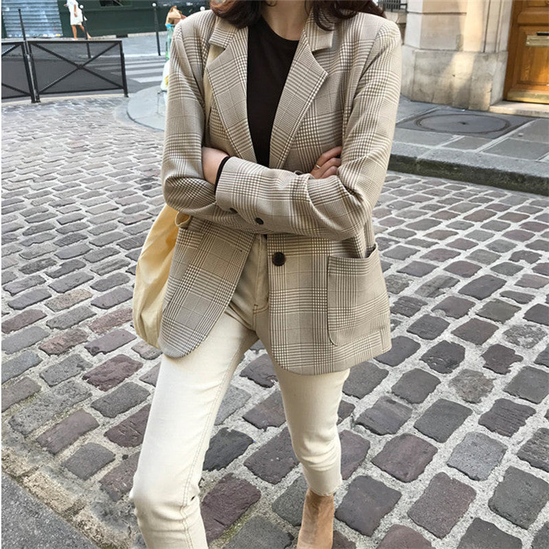 Retro Plaid Polyester Blazer