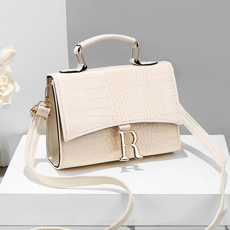 Diagonal Single Shoulder Women's Small Square Handbag with Crocodile Pattern