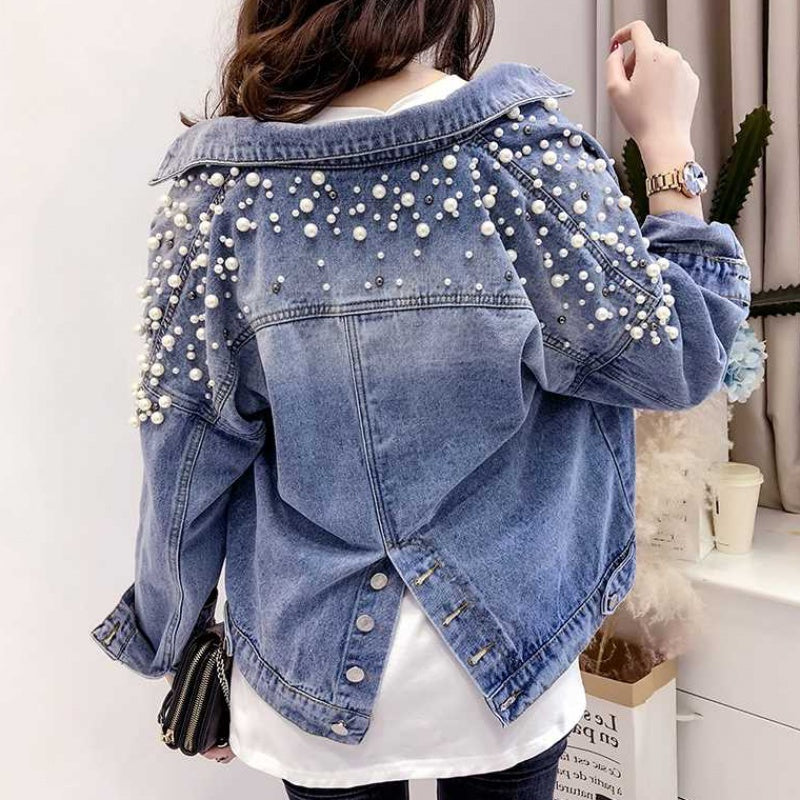 Manteau de cowboy en coton bleu pour étudiant avec boutons perlés, Tailles S-XL