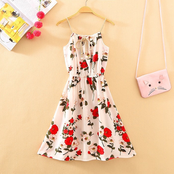 Women's Fresh Printed Sleeveless Short Dress One Size