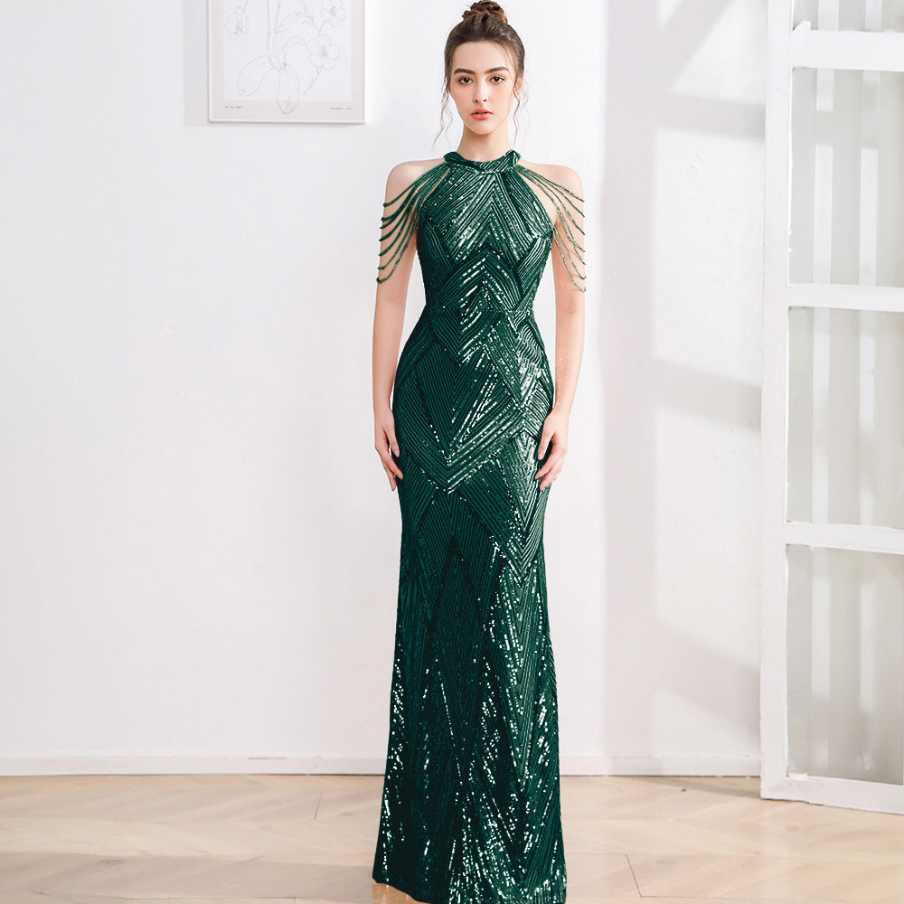 High Waist Slim Sequin Banquet Temperament Evening Gown