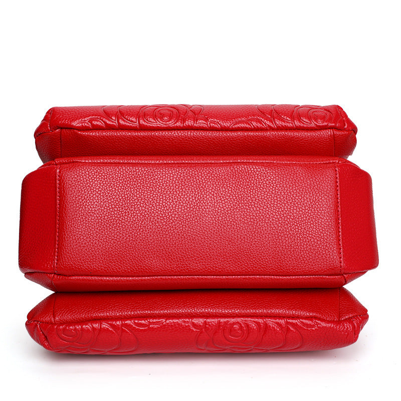 First Layer Cowhide Wine Red Women’s Crossbody Bag