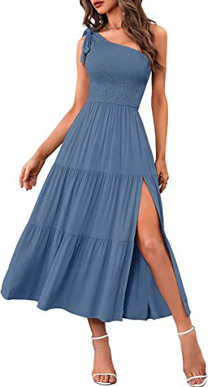 Robe d'été plissée asymétrique à volants et ourlet fendu pour femme