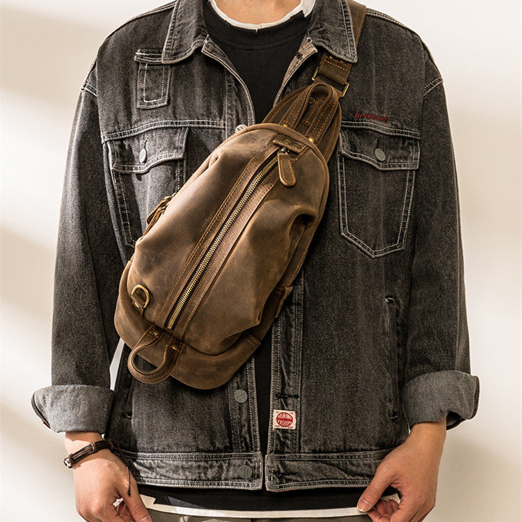 Retro Crazy Horse Head Layer Leather Shoulder Messenger Bag Medium 16x8x33cm